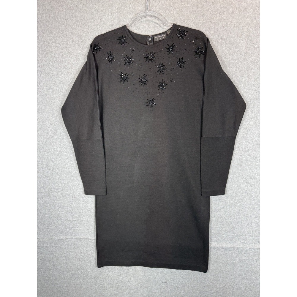 Liz Claiborne Dress Womens Small Black Beaded Embellished Sweater Long Sleeve